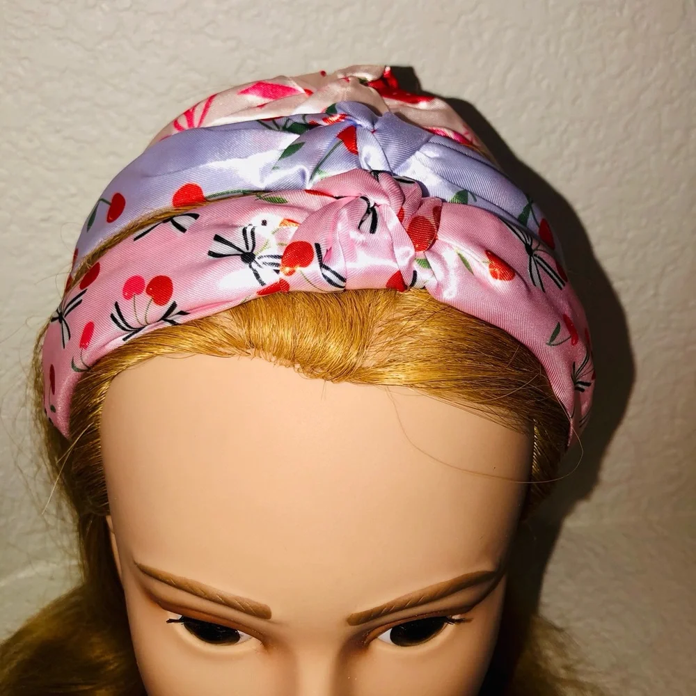 Cherry /Heart print Satin Knotted Headband set of 5